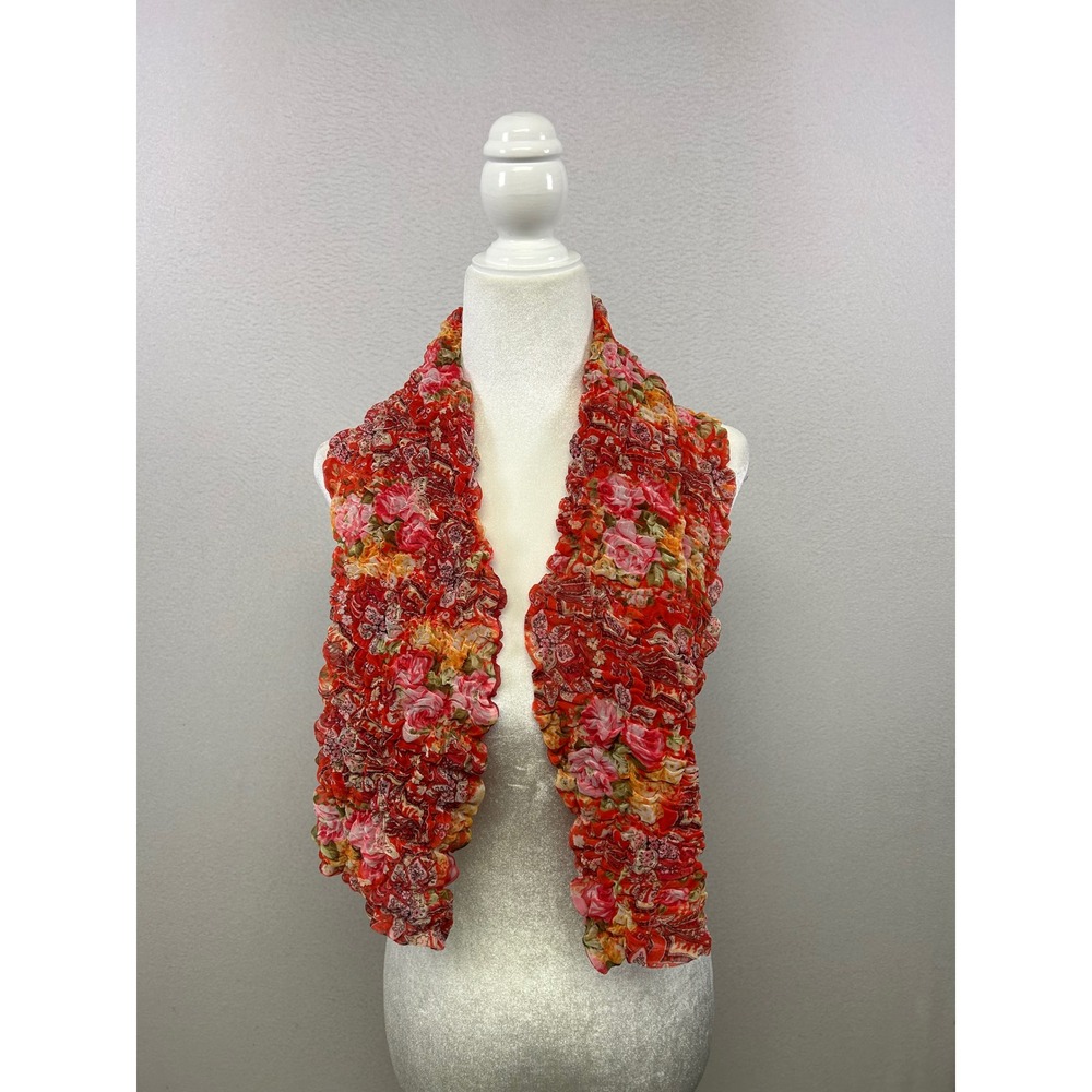 Y2K‎ Popcorn Crinkle Martine Womens OS Red Floral Paisley Stretch Ruffle Scarf
